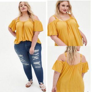 Torrid Yellow Short Sleeve Crinkle Gauze Cold Shoulder Summer Vacation Tank Top